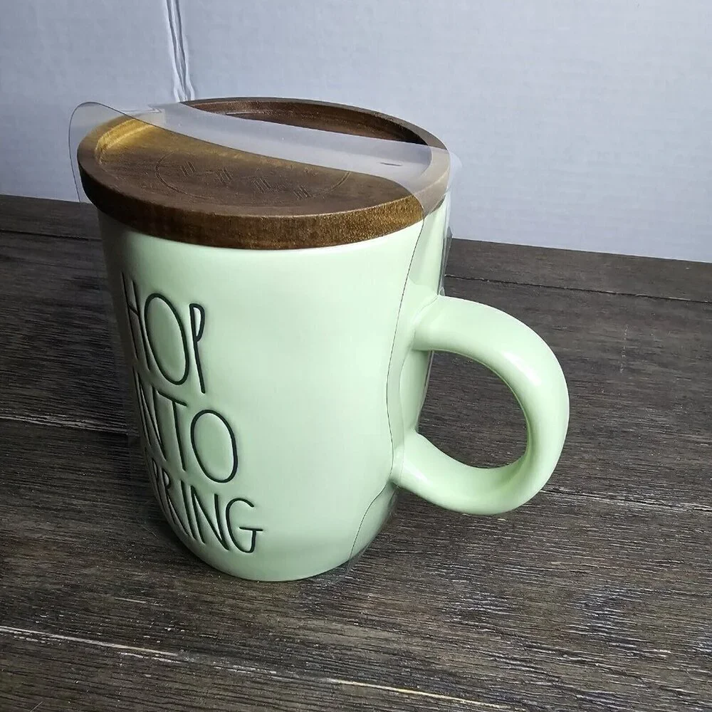 NWT Rae Dunn Artisan Hop Into Spring Pastel Green Mug 2021 Easter Magenta